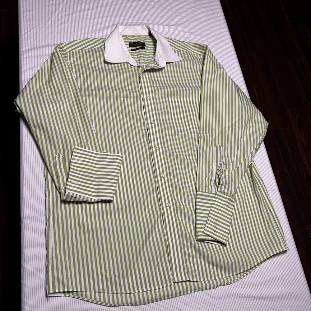 Donald J. Trump 17 32/33 Signature Collection French‎ Cuff Shirt Green White
